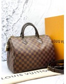 (LIKE NEW) LOUIS VUITTON SPEEDY 30 DAMIER EBENE CANVAS HANDLE BAG WITH STRAP 