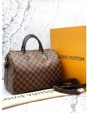 (LIKE NEW) LOUIS VUITTON SPEEDY 30 DAMIER EBENE CANVAS HANDLE BAG WITH STRAP 