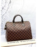 (LIKE NEW) LOUIS VUITTON SPEEDY 30 DAMIER EBENE CANVAS HANDLE BAG WITH STRAP 
