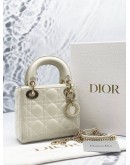 (LIKE NEW) CHRISTIAN DIOR SMALL LADY DIOR MY ABCDIOR BAG IN WHITE CANNAGE LAMBSKIN LEATHER WITH STRAP -FULL SET-