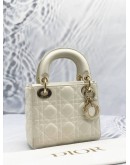 (LIKE NEW) CHRISTIAN DIOR SMALL LADY DIOR MY ABCDIOR BAG IN WHITE CANNAGE LAMBSKIN LEATHER WITH STRAP -FULL SET-
