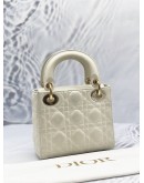 (LIKE NEW) CHRISTIAN DIOR SMALL LADY DIOR MY ABCDIOR BAG IN WHITE CANNAGE LAMBSKIN LEATHER WITH STRAP -FULL SET-