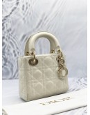 (LIKE NEW) CHRISTIAN DIOR SMALL LADY DIOR MY ABCDIOR BAG IN WHITE CANNAGE LAMBSKIN LEATHER WITH STRAP -FULL SET-