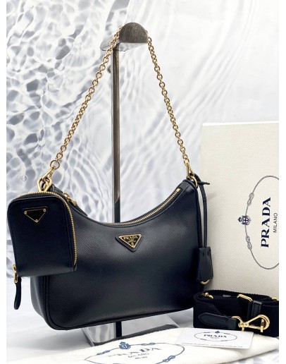 (LIKE NEW) PRADA RE-EDITION 2005 SAFFIANO LEATHER BAG IN BLACK - FULL SET-