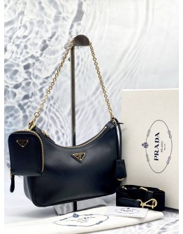 (LIKE NEW) PRADA RE-EDITION 2005 SAFFIANO LEATHER BAG IN BLACK - FULL SET-