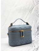 (LIKE NEW) CHRISTIAN DIOR SMALL DIOR TRAVEL VANITY CASE WITH SHOULDER STRAP IN CLOUD BLUE CANNAGE LAMBSKIN LEATHER