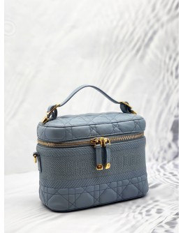 (LIKE NEW) CHRISTIAN DIOR SMALL DIOR TRAVEL VANITY CASE WITH SHOULDER STRAP IN CLOUD BLUE CANNAGE LAMBSKIN LEATHER