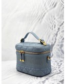 (LIKE NEW) CHRISTIAN DIOR SMALL DIOR TRAVEL VANITY CASE WITH SHOULDER STRAP IN CLOUD BLUE CANNAGE LAMBSKIN LEATHER