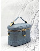(LIKE NEW) CHRISTIAN DIOR SMALL DIOR TRAVEL VANITY CASE WITH SHOULDER STRAP IN CLOUD BLUE CANNAGE LAMBSKIN LEATHER