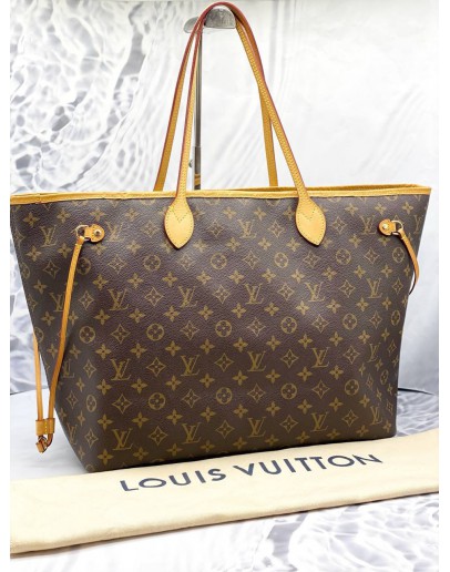 LOUIS VUITTON NEVERFULL GM BROWN MONOGRAM CANVAS WITH BEIGE LEATHER TRIM TOTE BAG 