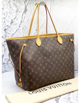 LOUIS VUITTON NEVERFULL GM BROWN MONOGRAM CANVAS WITH BEIGE LEATHER TRIM TOTE BAG 