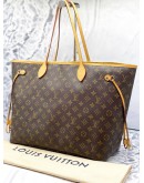 LOUIS VUITTON NEVERFULL GM BROWN MONOGRAM CANVAS WITH BEIGE LEATHER TRIM TOTE BAG 