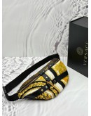 (LIKE NEW) VERSACE BAROCCO PRINT BELT BAG IN MULTICOLOR CANVAS WITH BLACK CALFSKIN LEATHER 
