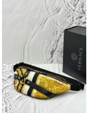 (LIKE NEW) VERSACE BAROCCO PRINT BELT BAG IN MULTICOLOR CANVAS WITH BLACK CALFSKIN LEATHER 