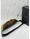 (LIKE NEW) VERSACE BAROCCO PRINT BELT BAG IN MULTICOLOR CANVAS WITH BLACK CALFSKIN LEATHER 