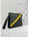 (LIKE NEW) FENDI DIAGONAL CLUTCH IN GREY CANVAS AND BLACK CALFSKIN LEATHER WITH YELLOW DETAIL