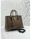 LOUIS VUITTON FLOWER TOTE TOP HANDLE AND SHOULDER BAG IN BROWN MONOGRAM CANVAS AND BLACK CALFSKIN LEATHER