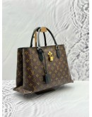 LOUIS VUITTON FLOWER TOTE TOP HANDLE AND SHOULDER BAG IN BROWN MONOGRAM CANVAS AND BLACK CALFSKIN LEATHER