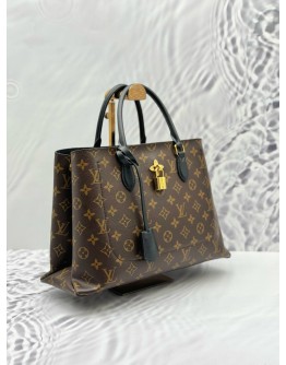 LOUIS VUITTON FLOWER TOTE TOP HANDLE AND SHOULDER BAG IN BROWN MONOGRAM CANVAS AND BLACK CALFSKIN LEATHER