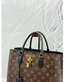 LOUIS VUITTON FLOWER TOTE TOP HANDLE AND SHOULDER BAG IN BROWN MONOGRAM CANVAS AND BLACK CALFSKIN LEATHER