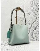 (UNUSED) COACH WILLOW BUCKET SHOULDER BAG IN LIGHT BLUE AND LIGHT GREY PEBBLED LEATHER