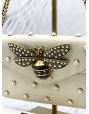 GUCCI NAPPA PEARL STUDDED QUEEN MARGARET BROADWAY BEE SHOULDER BAG IN OFF WHITE LEATHER 