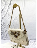 GUCCI NAPPA PEARL STUDDED QUEEN MARGARET BROADWAY BEE SHOULDER BAG IN OFF WHITE LEATHER 