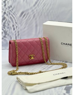 MICROCHIP CHANEL PILLOW CRUSH WALLET ON CHAIN WOC PINK LAMBSKIN -FULL SET- 