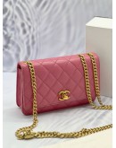 MICROCHIP CHANEL PILLOW CRUSH WALLET ON CHAIN WOC PINK LAMBSKIN -FULL SET- 