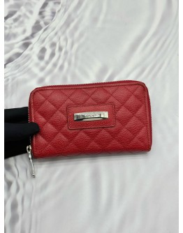 (SALE) DKNY ZIP AROUND WALLET IN RED GRAINED CALFSKIN LEATHER