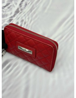 (SALE) DKNY ZIP AROUND WALLET IN RED GRAINED CALFSKIN LEATHER