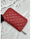 (SALE) DKNY ZIP AROUND WALLET IN RED GRAINED CALFSKIN LEATHER