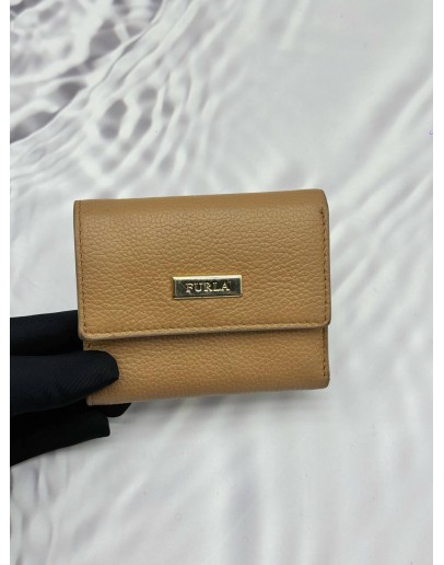 (SALE) FURLA TRI-FOLD WALLET IN BROWN PEBBLED LEATHER -FULL SET-
