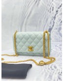 (LIKE NEW) 2024 MICROCHIP CHANEL WALLET ON CHAIN SWEETHEART LIGHT BLUE CAVIAR LEATHER BAG GHW