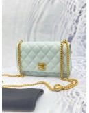 (LIKE NEW) 2024 MICROCHIP CHANEL WALLET ON CHAIN SWEETHEART LIGHT BLUE CAVIAR LEATHER BAG GHW