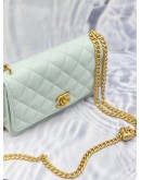 (LIKE NEW) 2024 MICROCHIP CHANEL WALLET ON CHAIN SWEETHEART LIGHT BLUE CAVIAR LEATHER BAG GHW