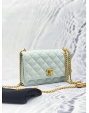 (LIKE NEW) 2024 MICROCHIP CHANEL WALLET ON CHAIN SWEETHEART LIGHT BLUE CAVIAR LEATHER BAG GHW
