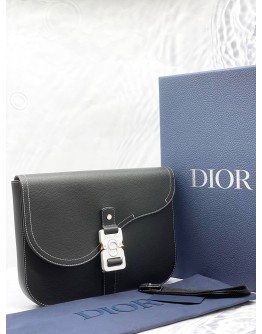 (UNUSED) CHRISTIAN DIOR BLACK GRAINED CALFSKIN CLUTCH WITH CD BUCKLE