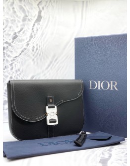 (UNUSED) CHRISTIAN DIOR BLACK GRAINED CALFSKIN CLUTCH WITH CD BUCKLE