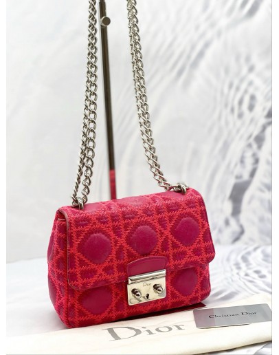 CHRISTIAN DIOR CANNAGE CHAIN SHOULDER BAG (RED SUEDE & LEATHER)