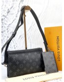 (LIKE NEW) LOUIS VUITTON GASTON WEARABLE WALLET IN BLACK MONOGRAM CANVAS & TAIGARAMA LEATHER
