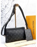 (LIKE NEW) LOUIS VUITTON GASTON WEARABLE WALLET IN BLACK MONOGRAM CANVAS & TAIGARAMA LEATHER