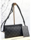 (LIKE NEW) LOUIS VUITTON GASTON WEARABLE WALLET IN BLACK MONOGRAM CANVAS & TAIGARAMA LEATHER