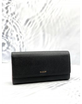 BALLY LINNEY CONTINENTAL WALLET IN BLACK WITH GOLD HARDWARE 