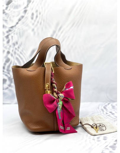 2019 HERMES PICOTIN 18 BROWN TOGO LEATHER WITH GOLD HARDWARE STAMP D