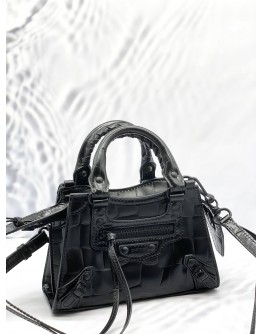 (LIKE NEW) BALENCIAGA NEO CLASSIC CITY CROC LEATHER TOP HANDLE BAG WITH STRAP 