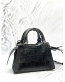 (LIKE NEW) BALENCIAGA NEO CLASSIC CITY CROC LEATHER TOP HANDLE BAG WITH STRAP 