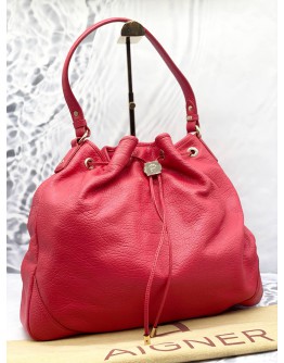 AIGNER ORA DELPHINE CLAIRE BUCKET BAG WITH SILVER HARDWARE 