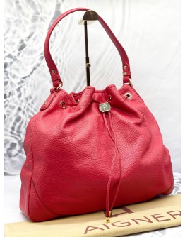 AIGNER ORA DELPHINE CLAIRE BUCKET BAG WITH SILVER HARDWARE 