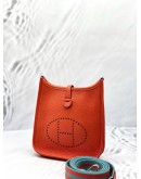 (LIKE NEW) 2021 YEAR HERMES MINI EVELYNE TPM CLASSIC ORANGE TOGO LEATHER  WITH SILVER HARDWARE SHOULDER BAG STAMP Z